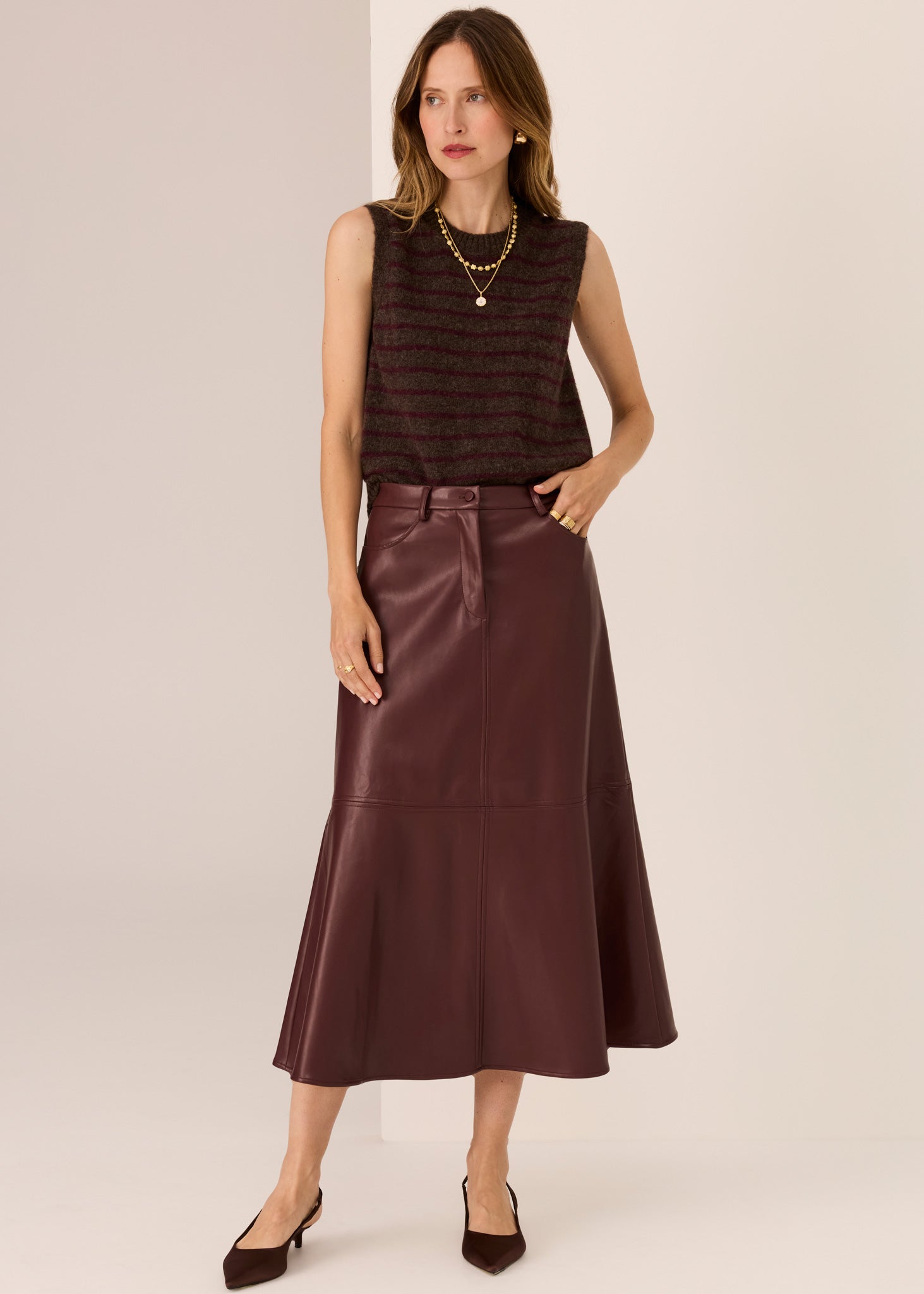 Carmel Striped Vest - Choc / Merlot