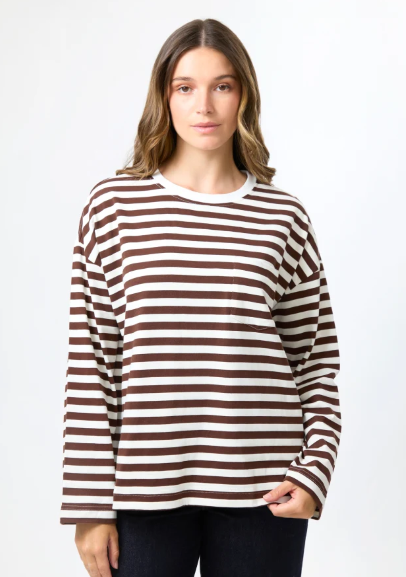 Drop Shoulder Tee - Choc Stripe