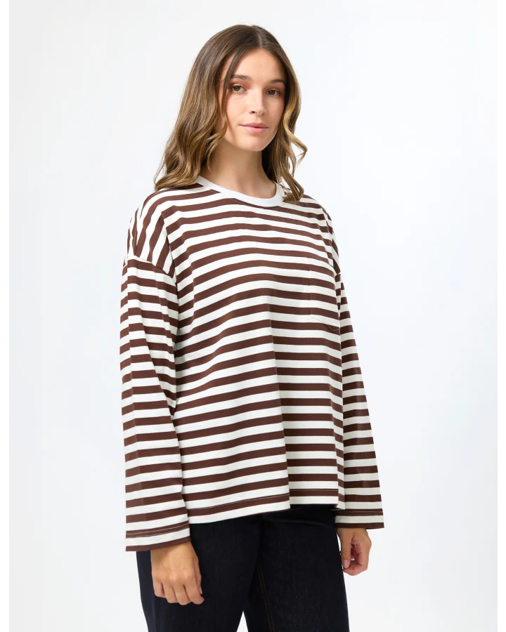Drop Shoulder Tee - Choc Stripe