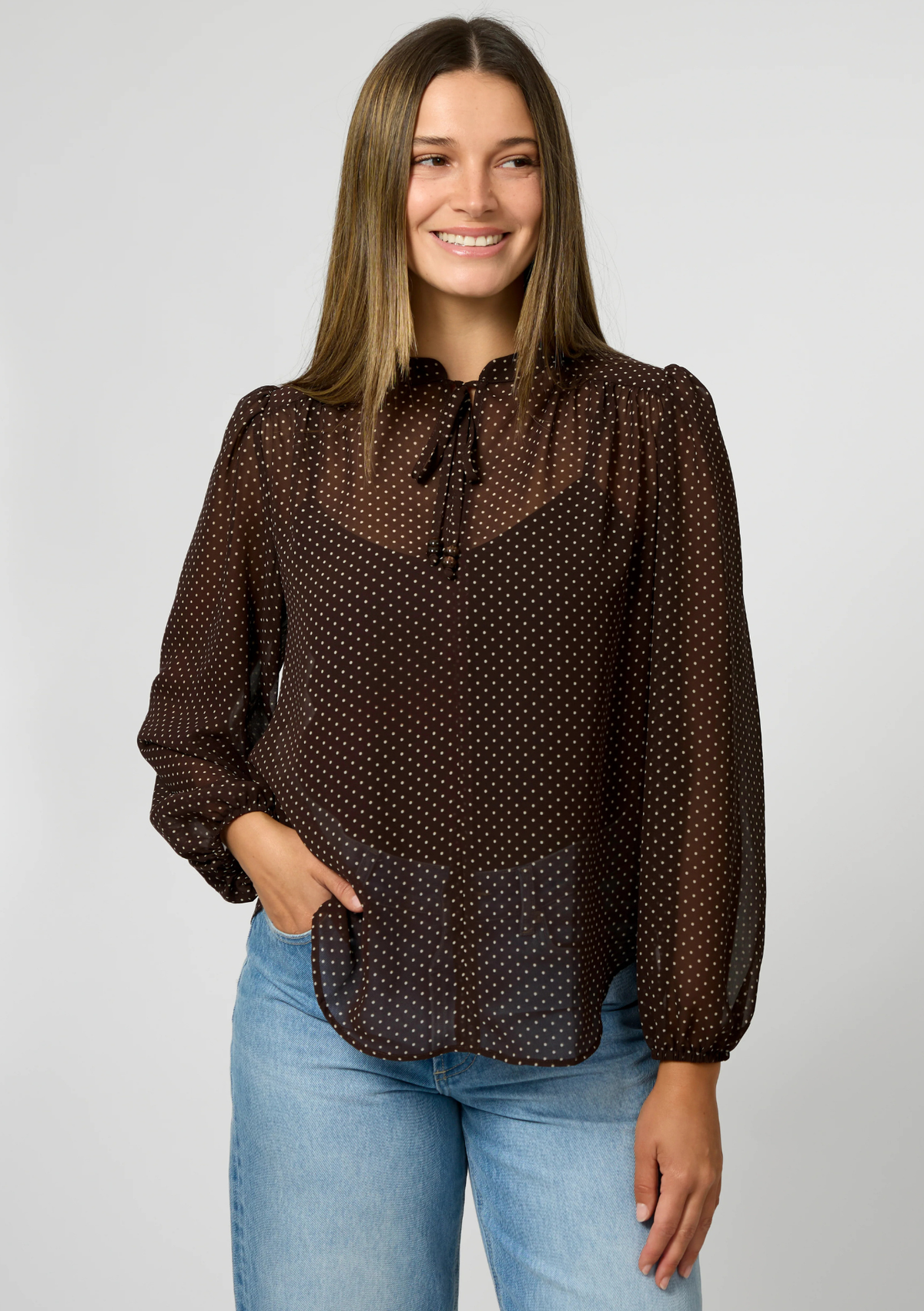 Esme Blouse - Chocolate Pin Dot COMING SOON
