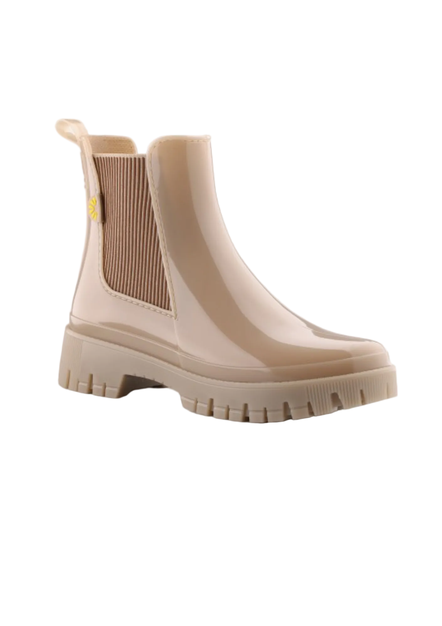 Beige rubber boot on a white background