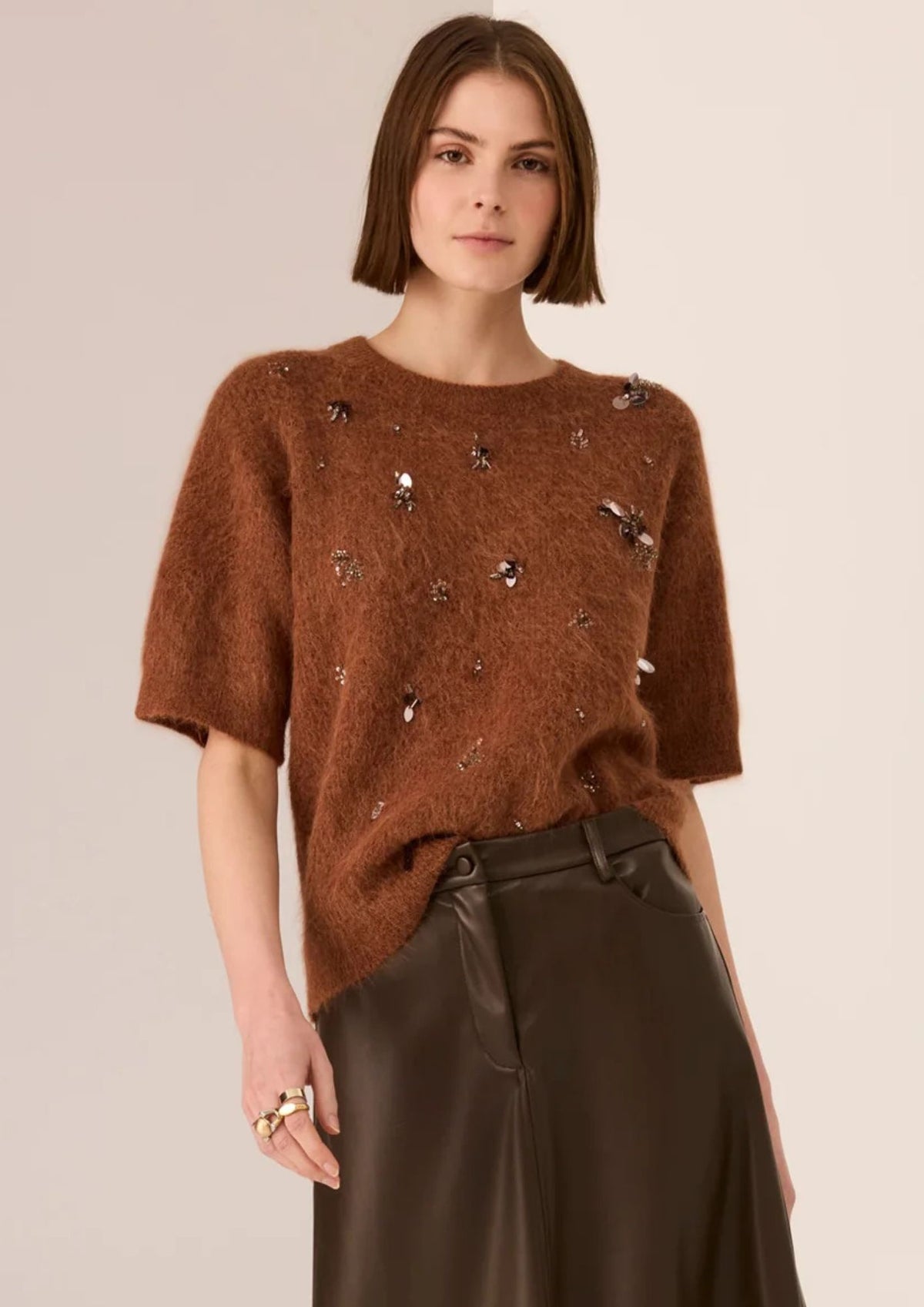 Pol Haviland Beaded Knit Tee - Toffee