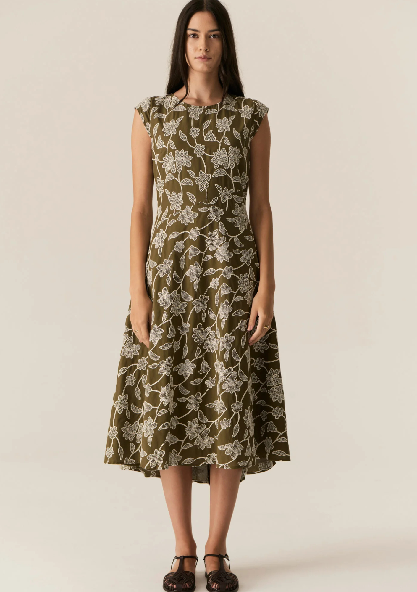 Hugo Dress - Khaki Embroidery