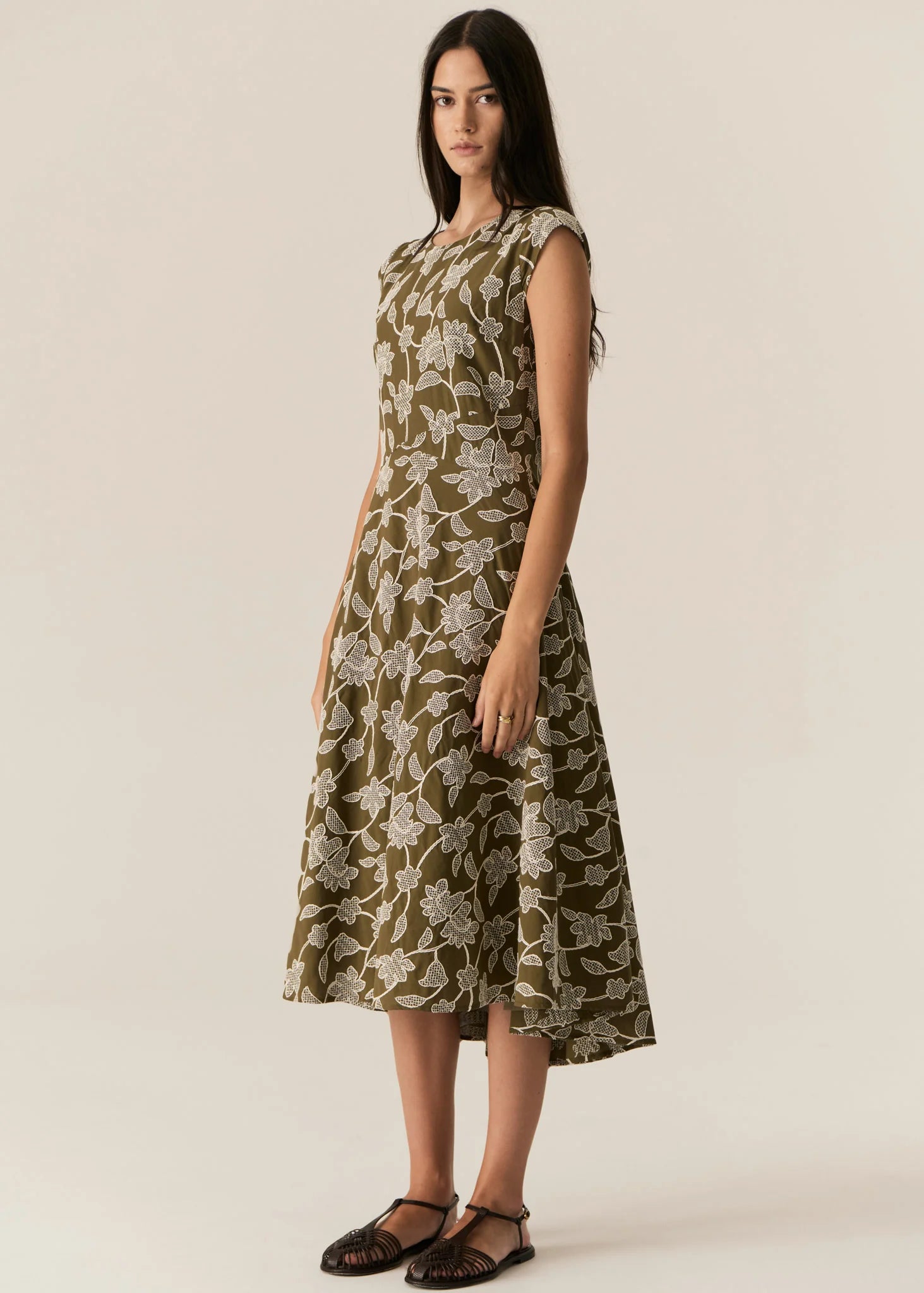 Hugo Dress - Khaki Embroidery