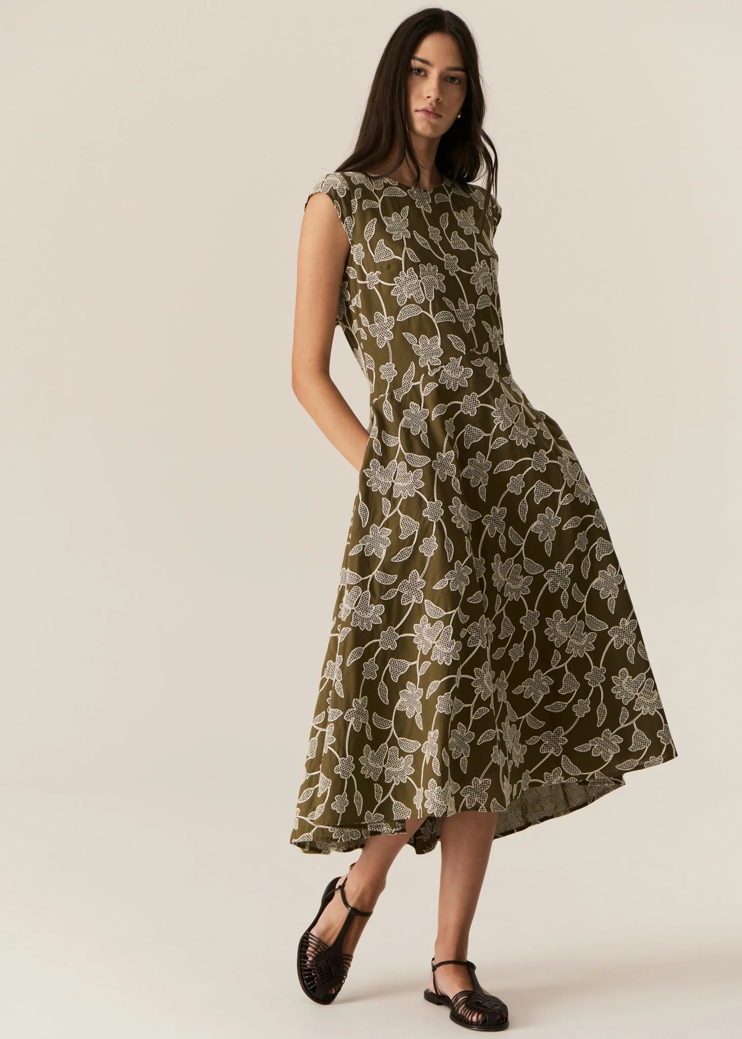 Hugo Dress - Khaki Embroidery