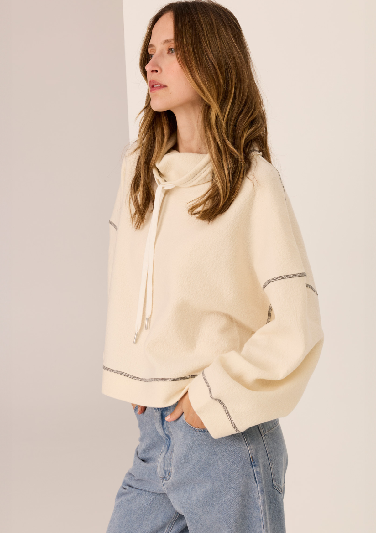 Pol Jude Wool Drawcord Knit - Ivory / Charcoal
