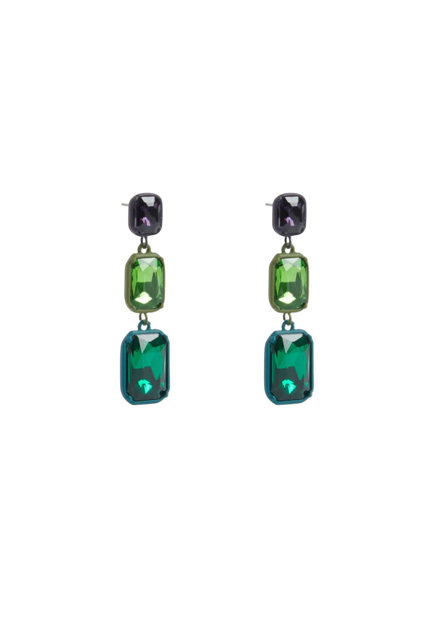 A pair of teal glass bead earrings with rubberised metal posts and a titanium backing.
