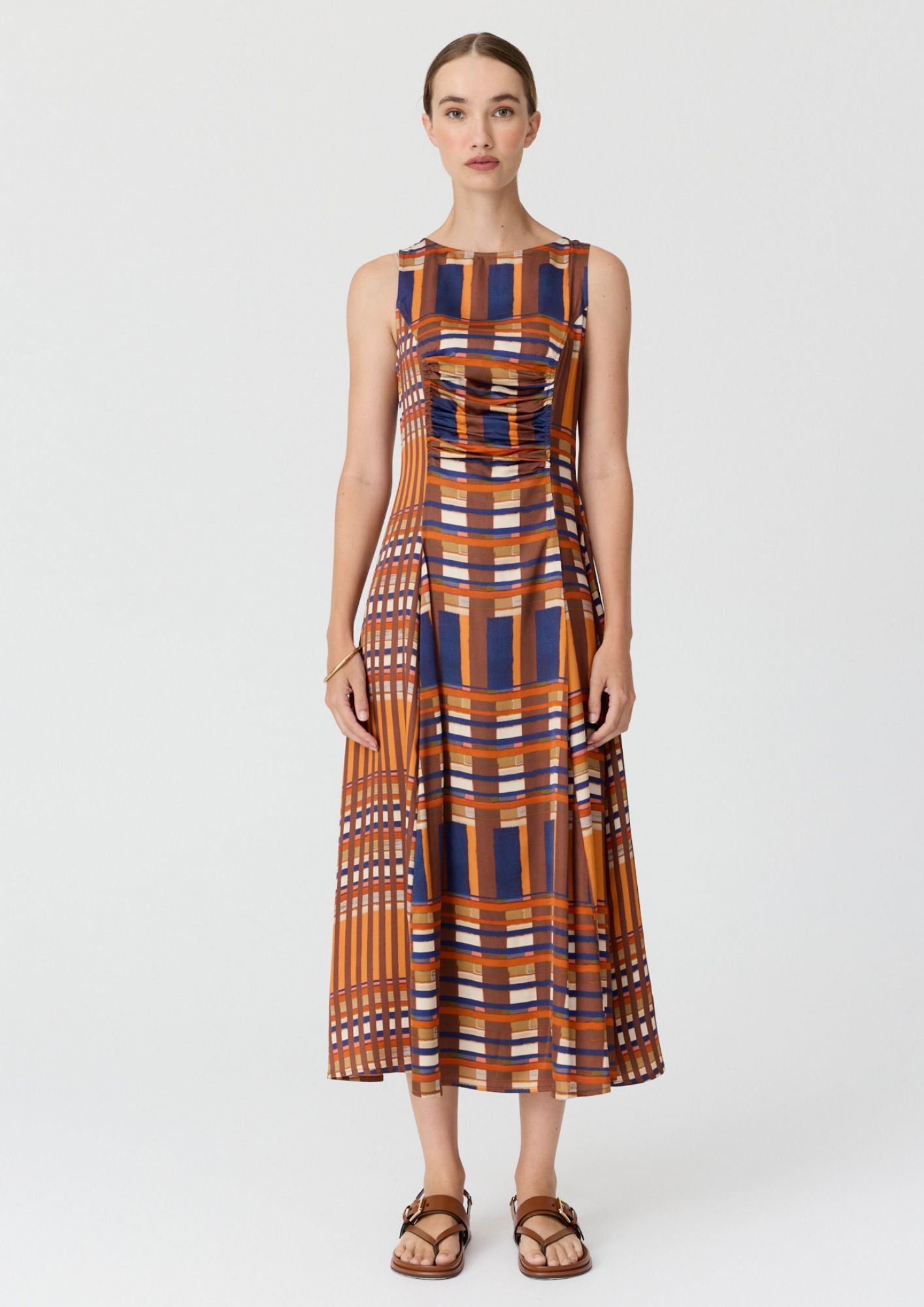 Lattice Gathered Dress - Amber Check COMING SOON
