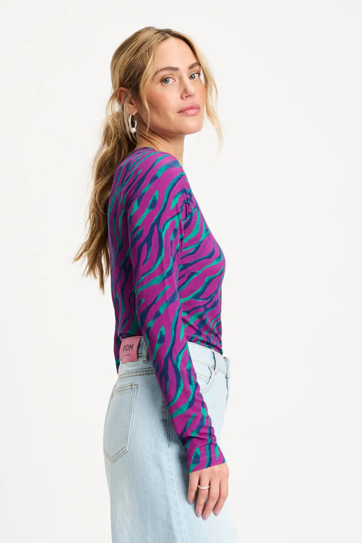 Long Sleeve Top - Rib Animal Purple PRE ORDER