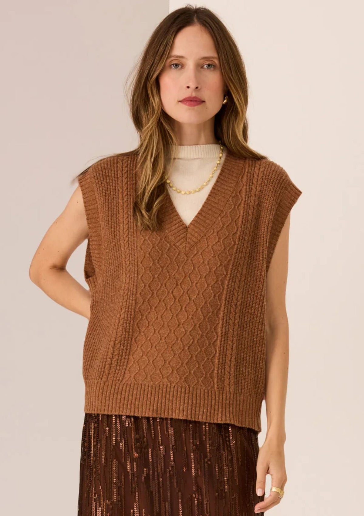 Pol Loren Cable Vest - Toffee