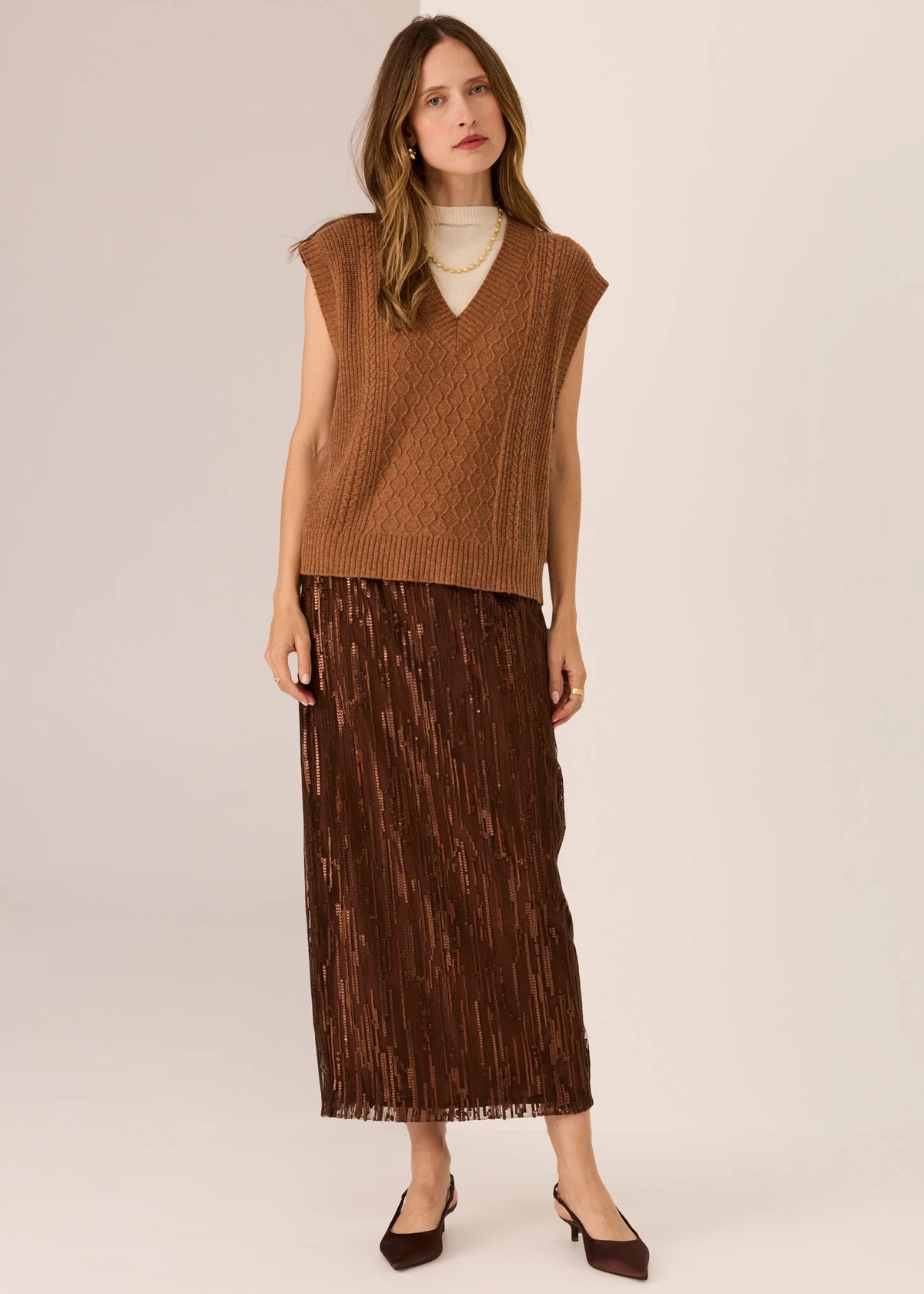 Pol Loren Cable Vest - Toffee