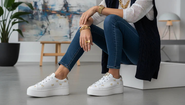 Love Knot Sneaker - White with Gold Bows COMING SOON