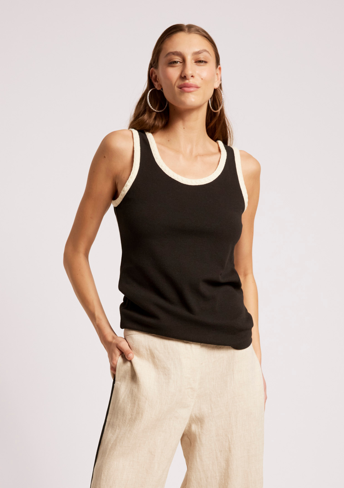 Eb + Ive Maris Stitched Tank - Black / Tusk