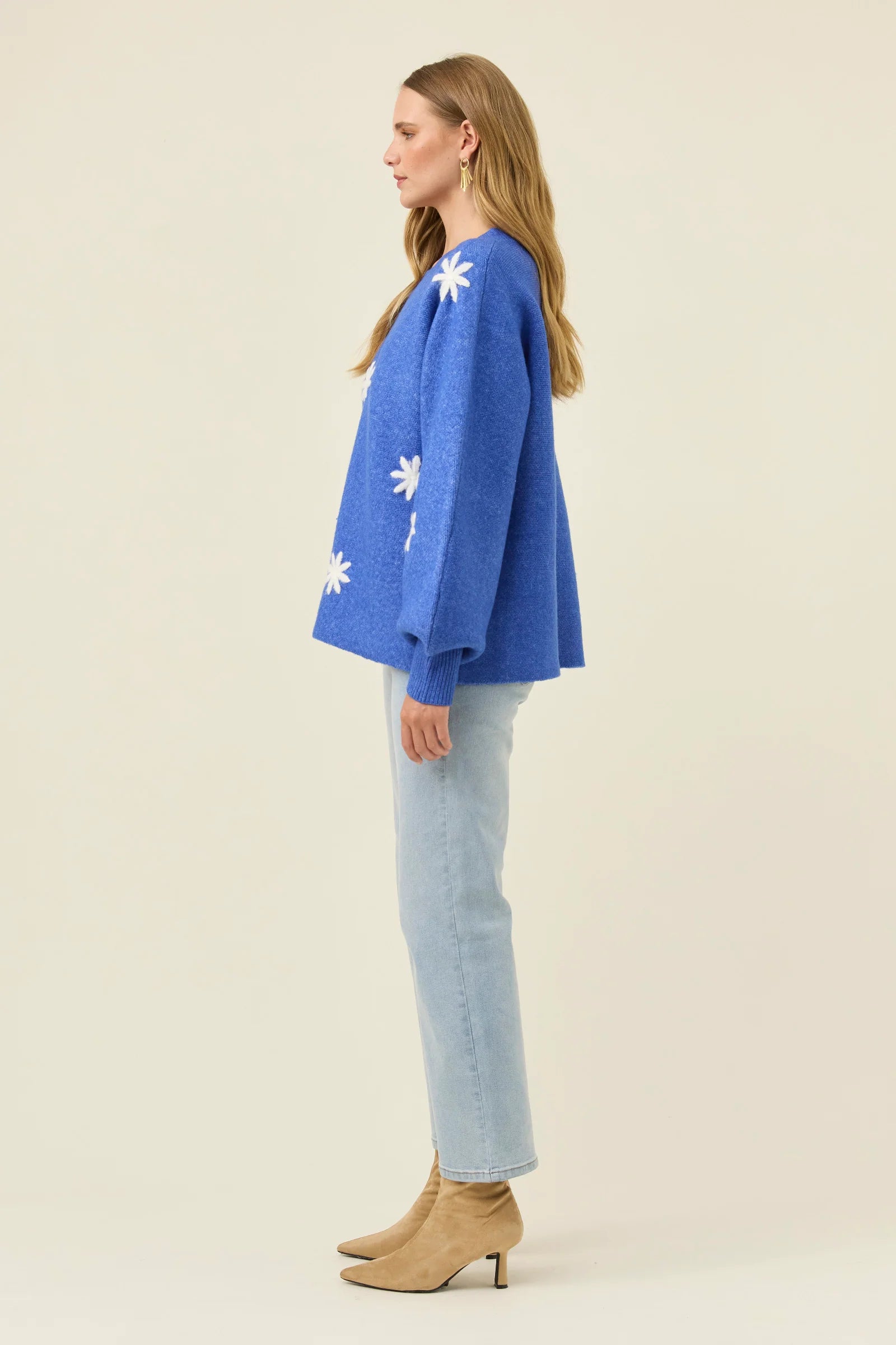 Miru Stitch Flower Jumper - Cobalt