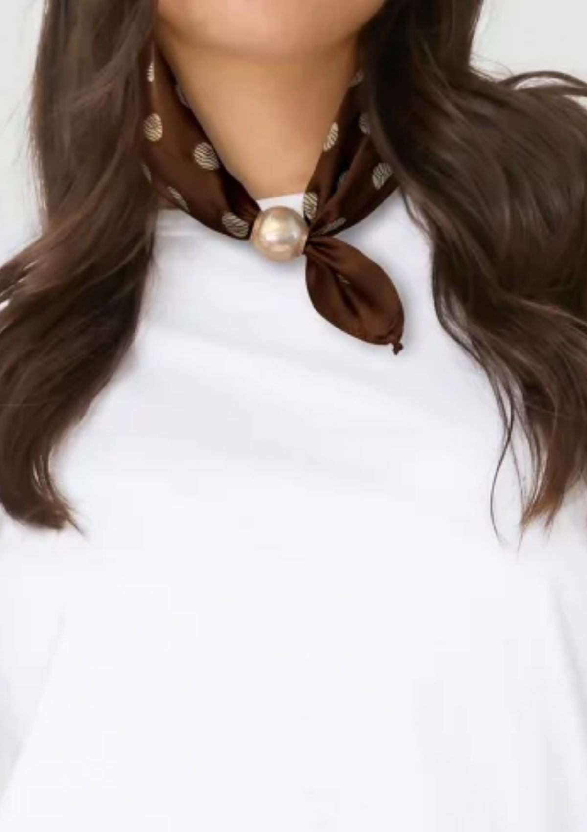 Stella + Gemma Scarf with Pearl - Chocolate with Mint Dots