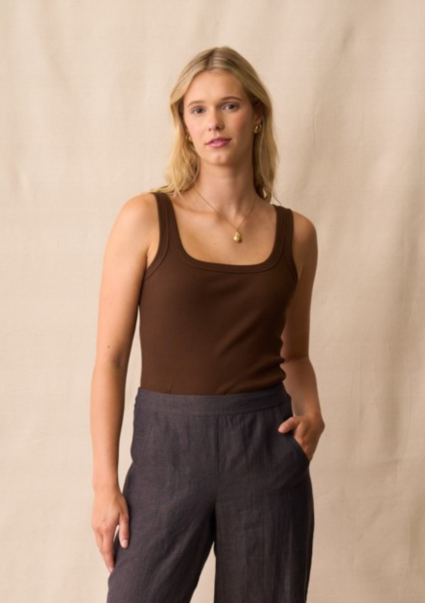 Noah Square Neck Tank Top - Carob COMING SOON