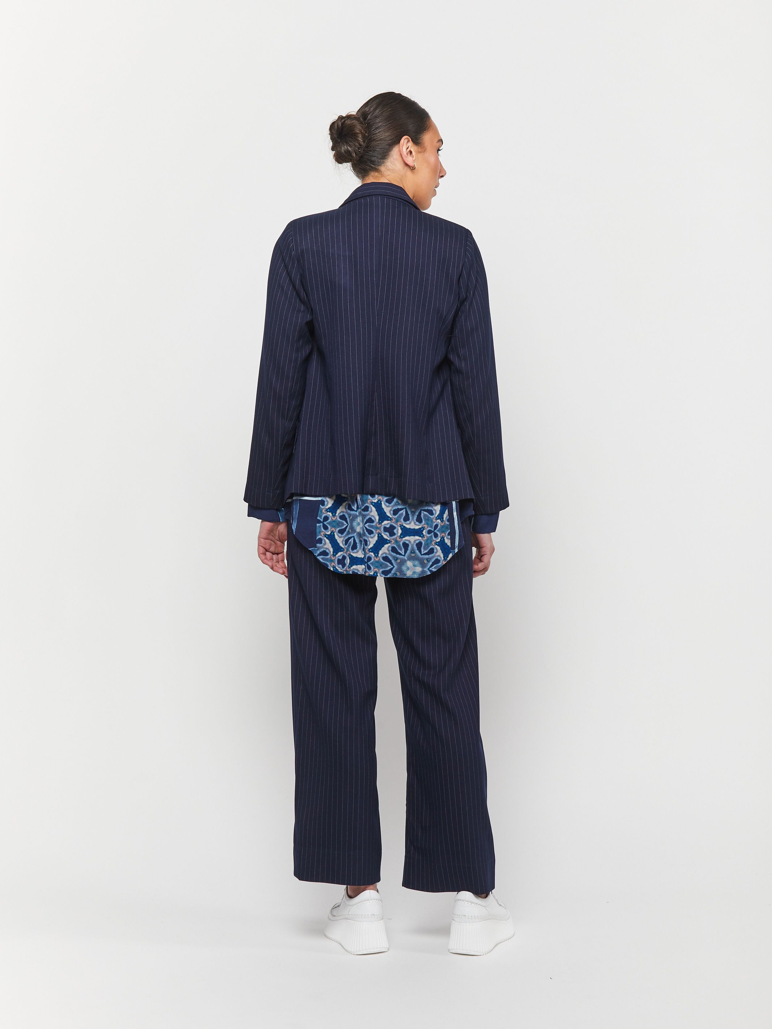 Pinstripe Boyfriend Pant - Navy