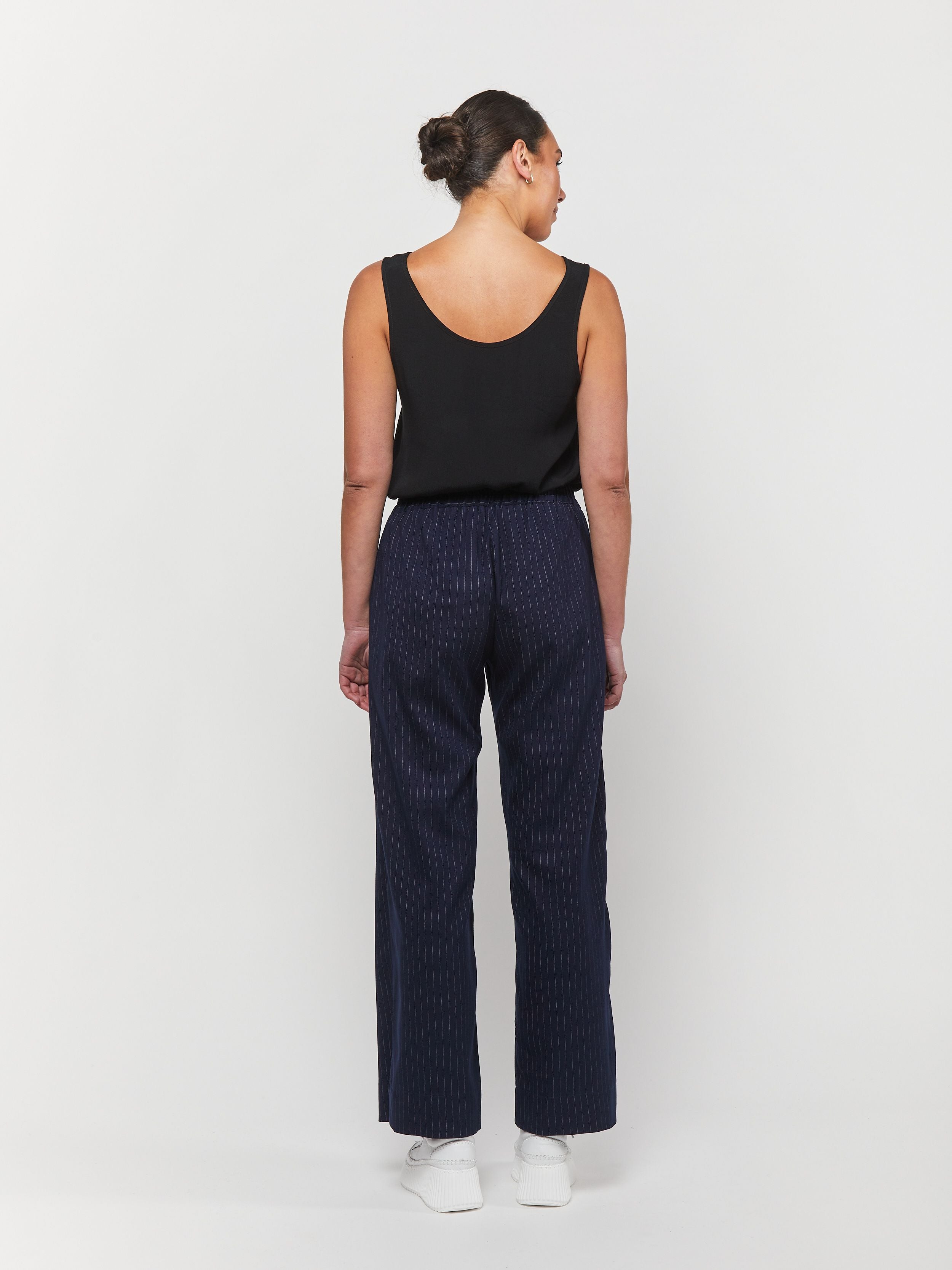 Pinstripe Boyfriend Pant - Navy