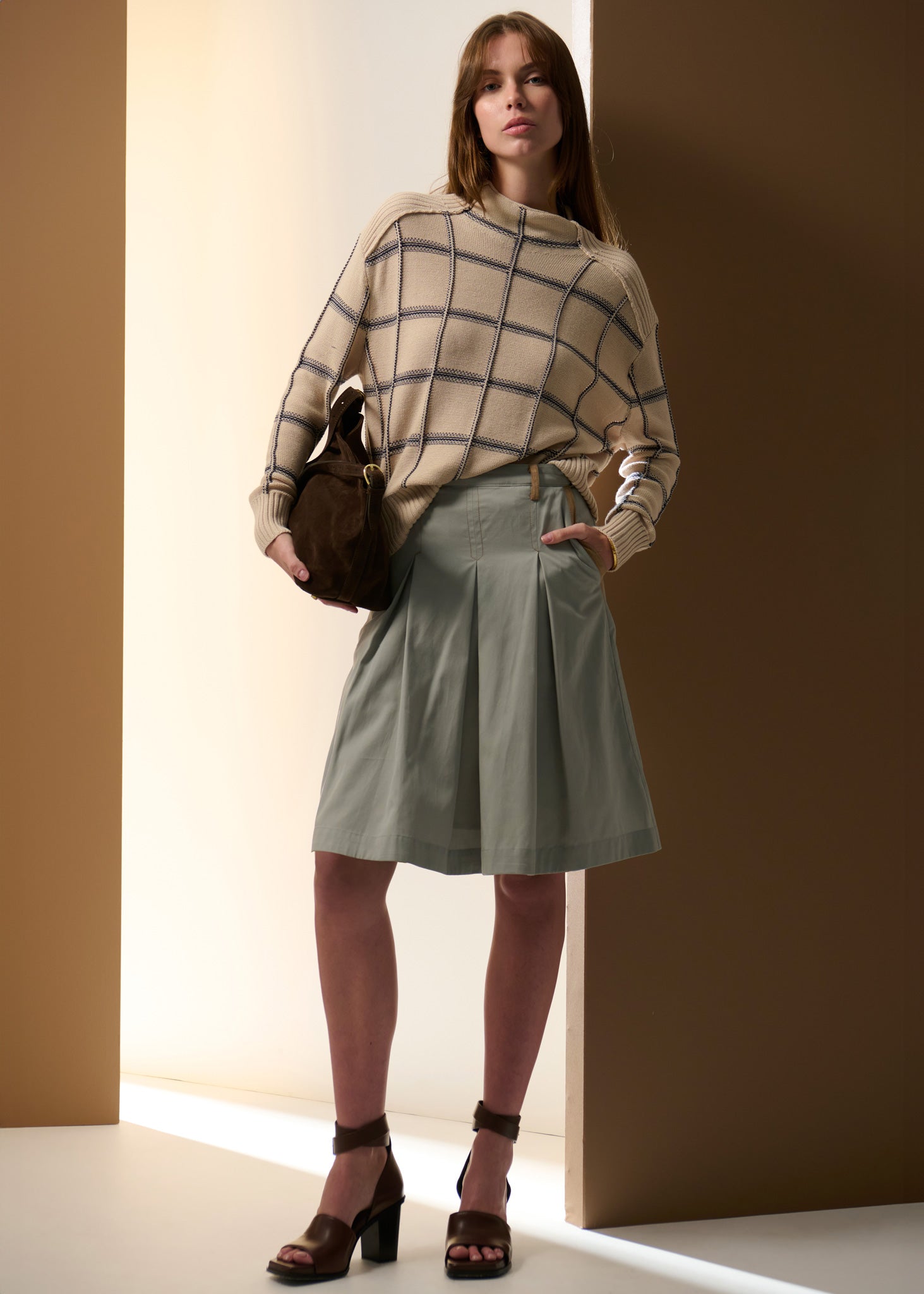 Sable Funnel Neck Knit - Pebble / Ink