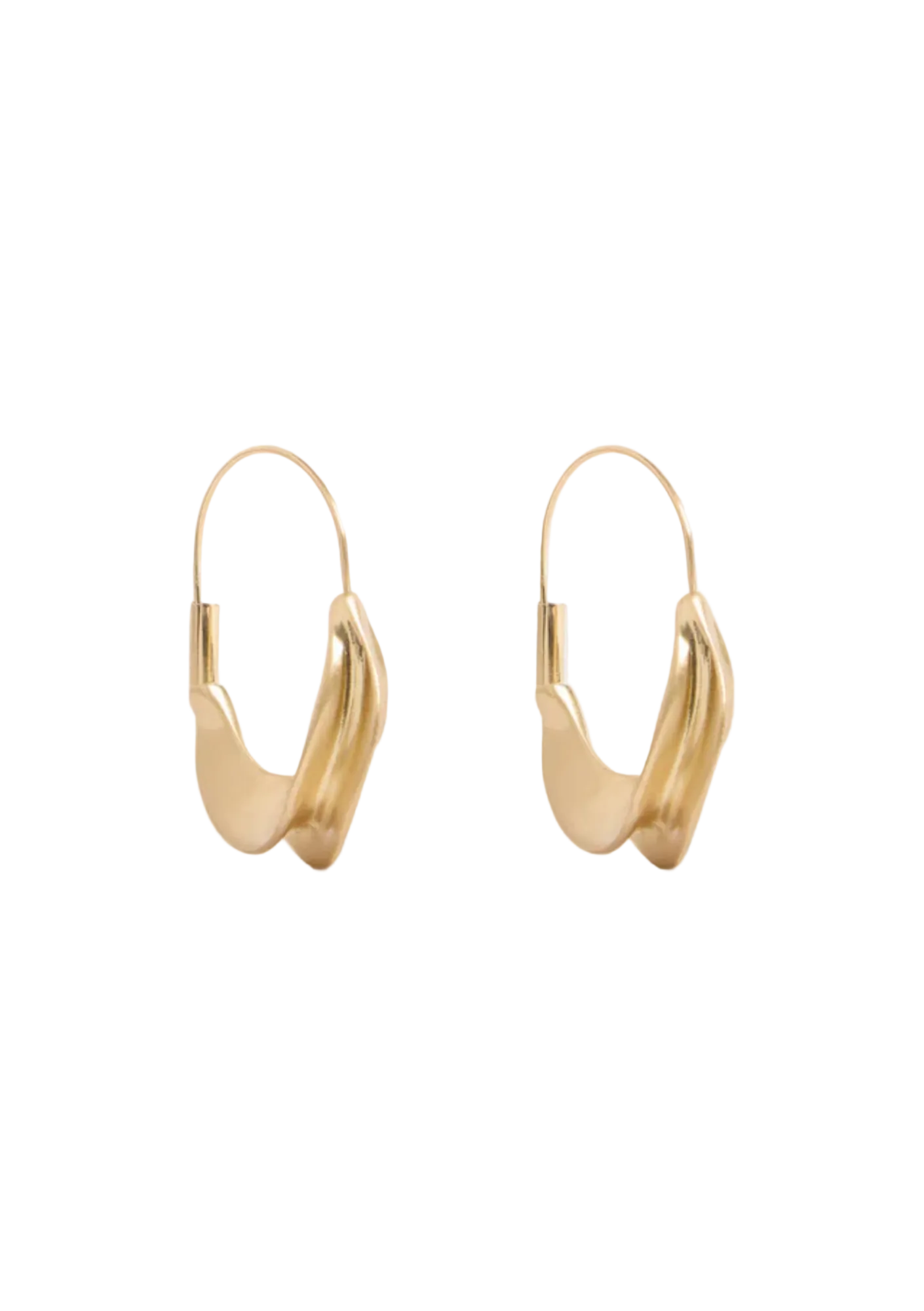 Gold hoop earrings on a light gray background