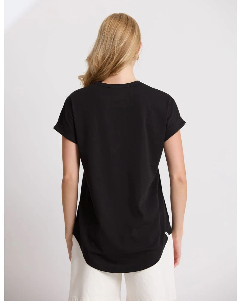 Soho Cuff V Neck Tee - Black
