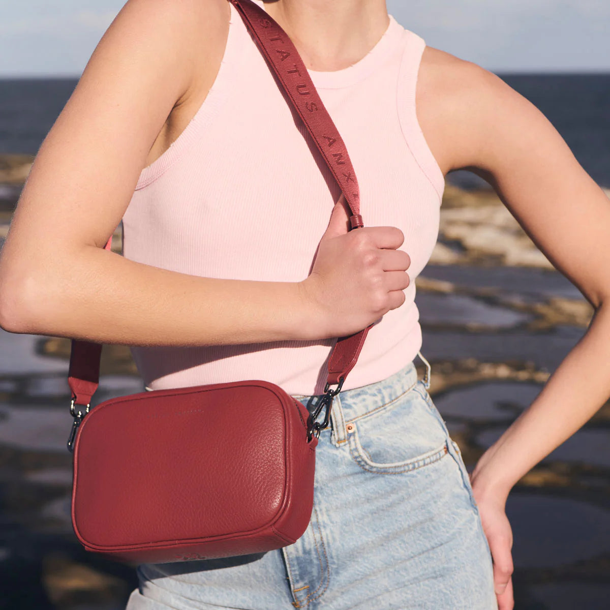 Status Anxiety Plunder Bag with Webbed Strap - Rouge