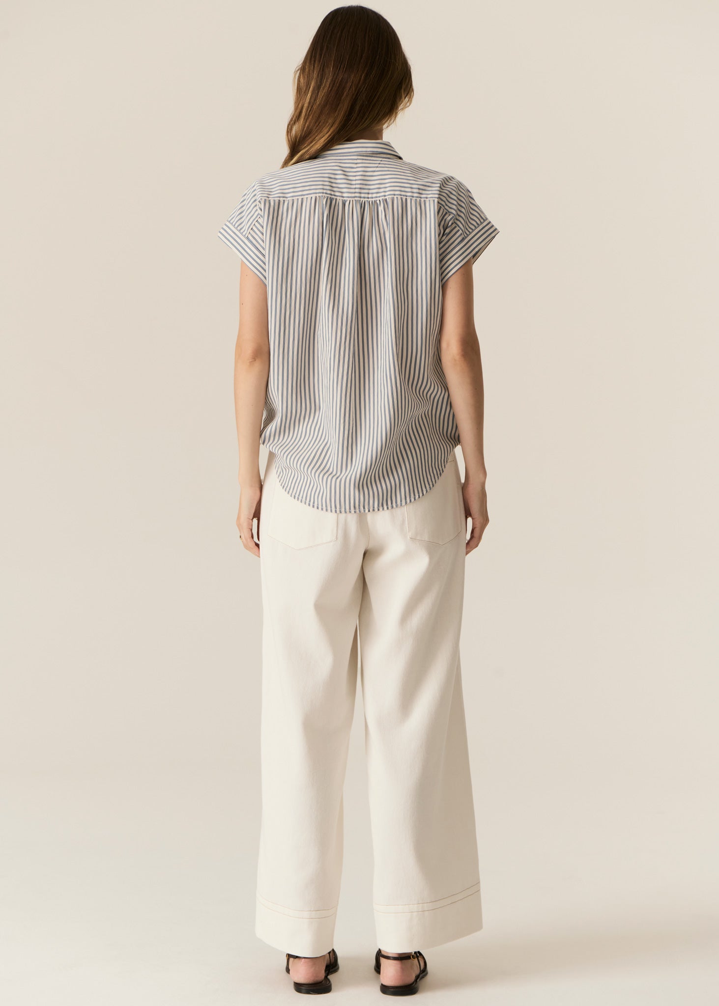 Vera Cap Sleeve Shirt - Blue Stripe