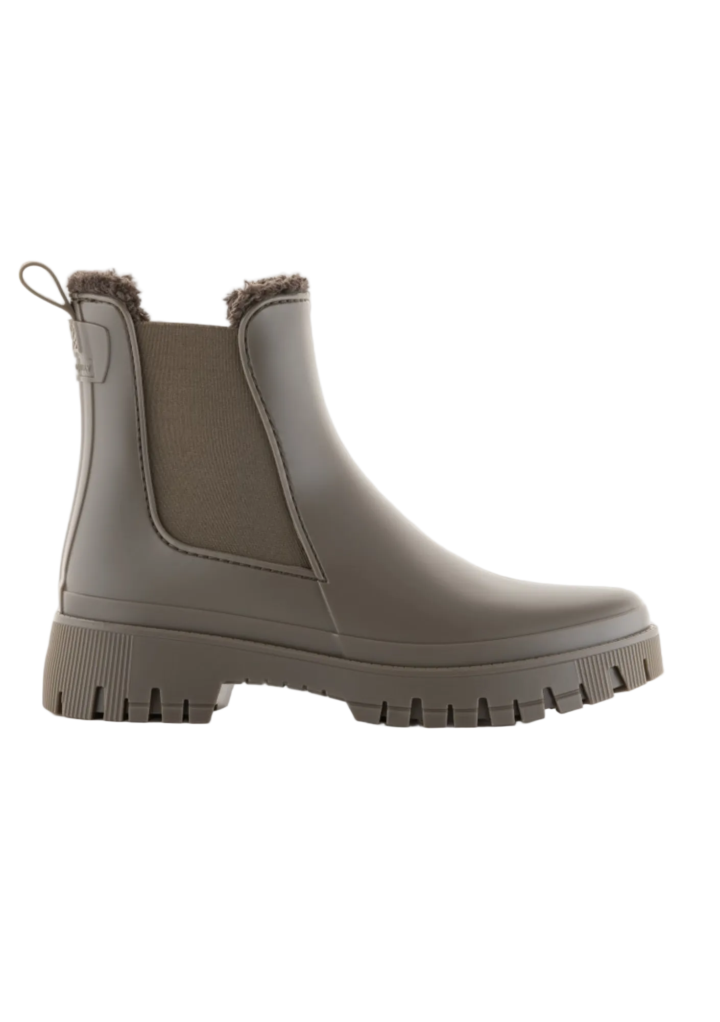brown rain boot on white background