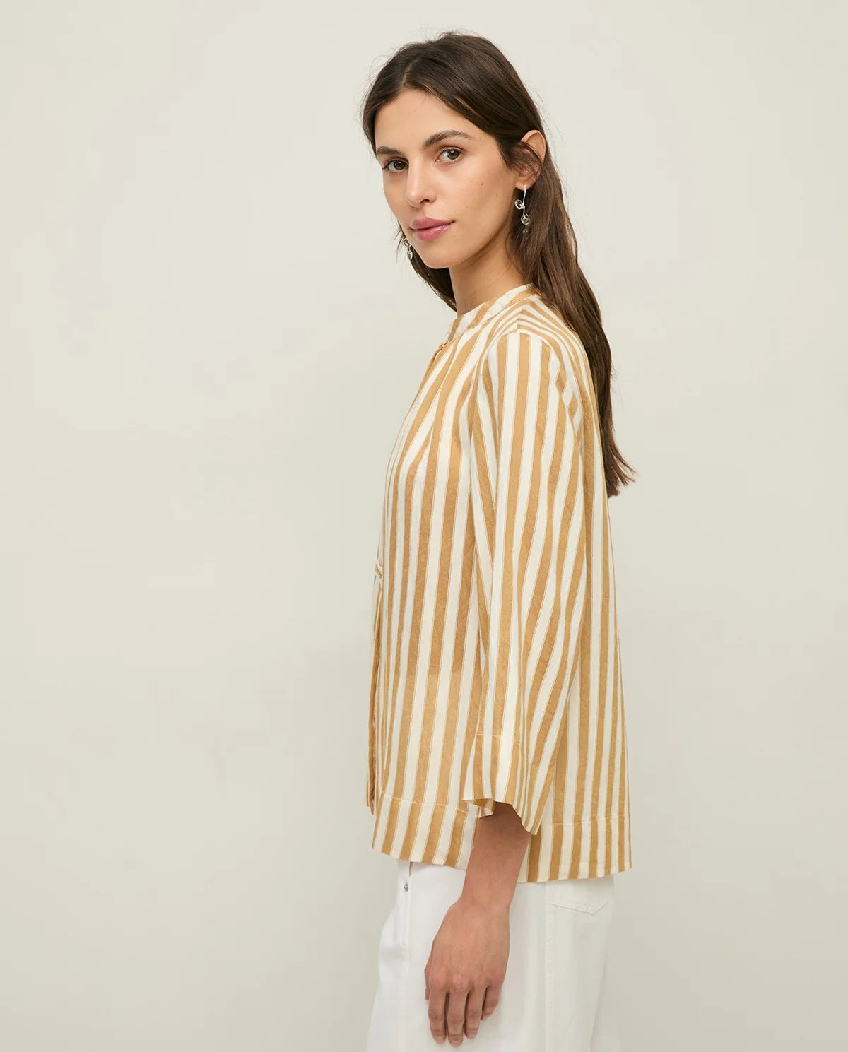 Palermo Striped Fabric Shirt - Camel COMING SOON