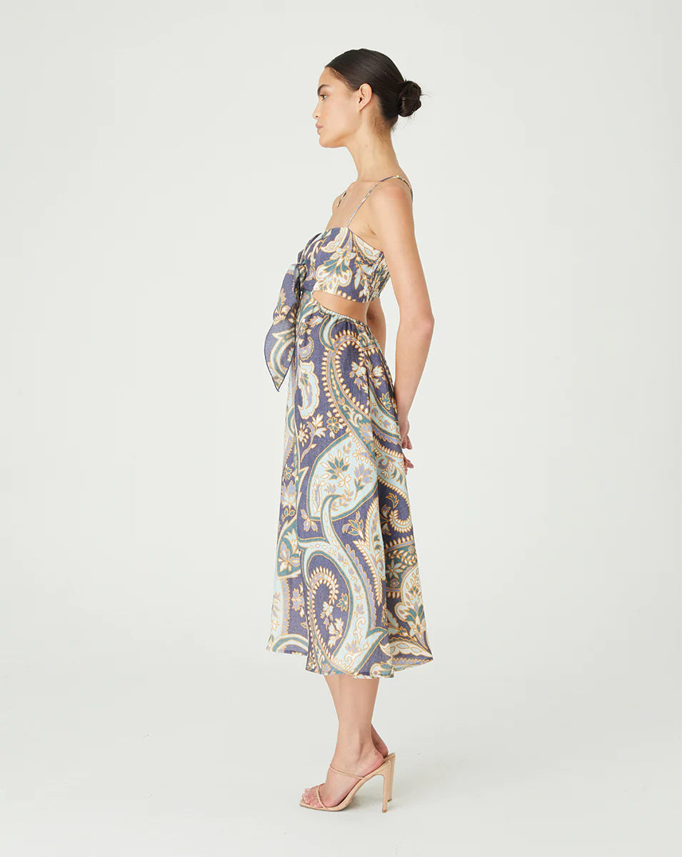 CLEARANCE Elsa Cut Out Midi Dress - Navy Paisley