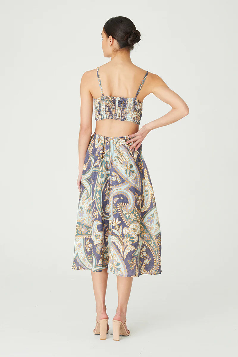 CLEARANCE Elsa Cut Out Midi Dress - Navy Paisley