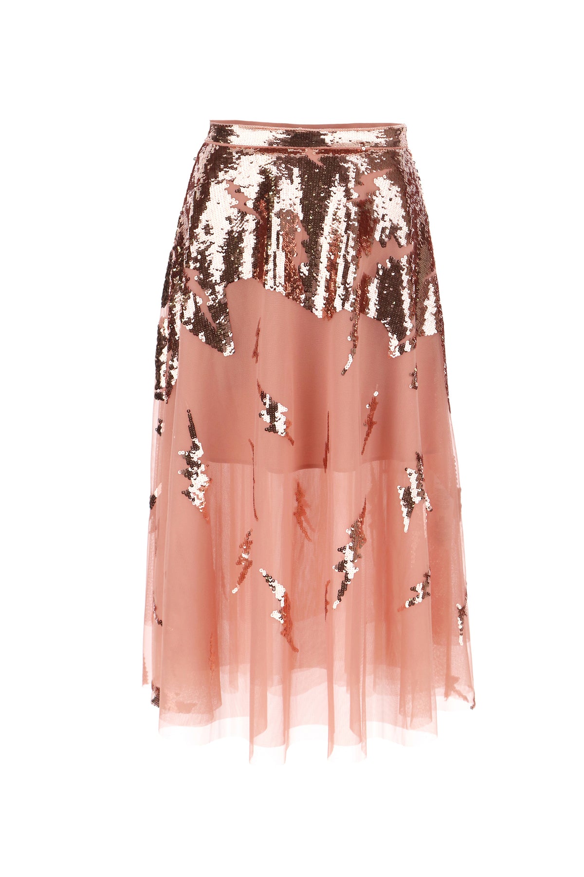 Dixie CLEARANCE Lightning Bolt Sequinned Sheer Midi Skirt - Nude