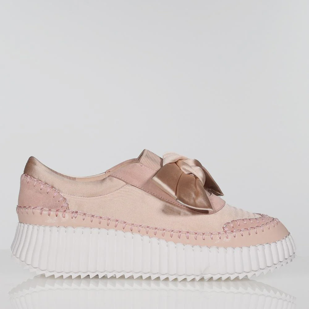 Stitched Bow Sneaker - Champagne Satin Leather