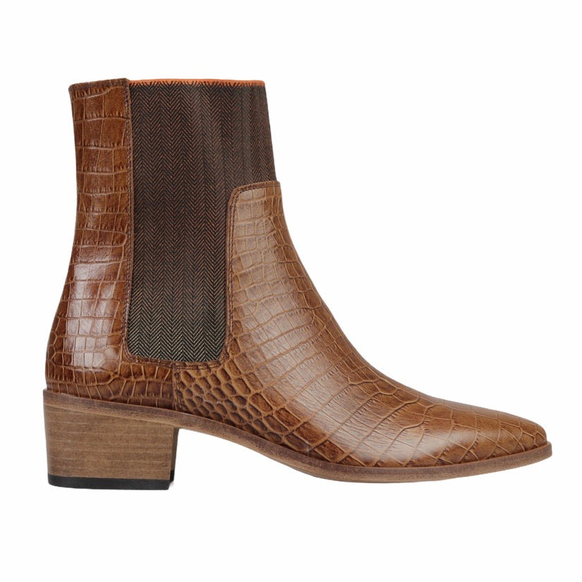 CLEARANCE Winter Ankle Boots - Tan Penelope Croc