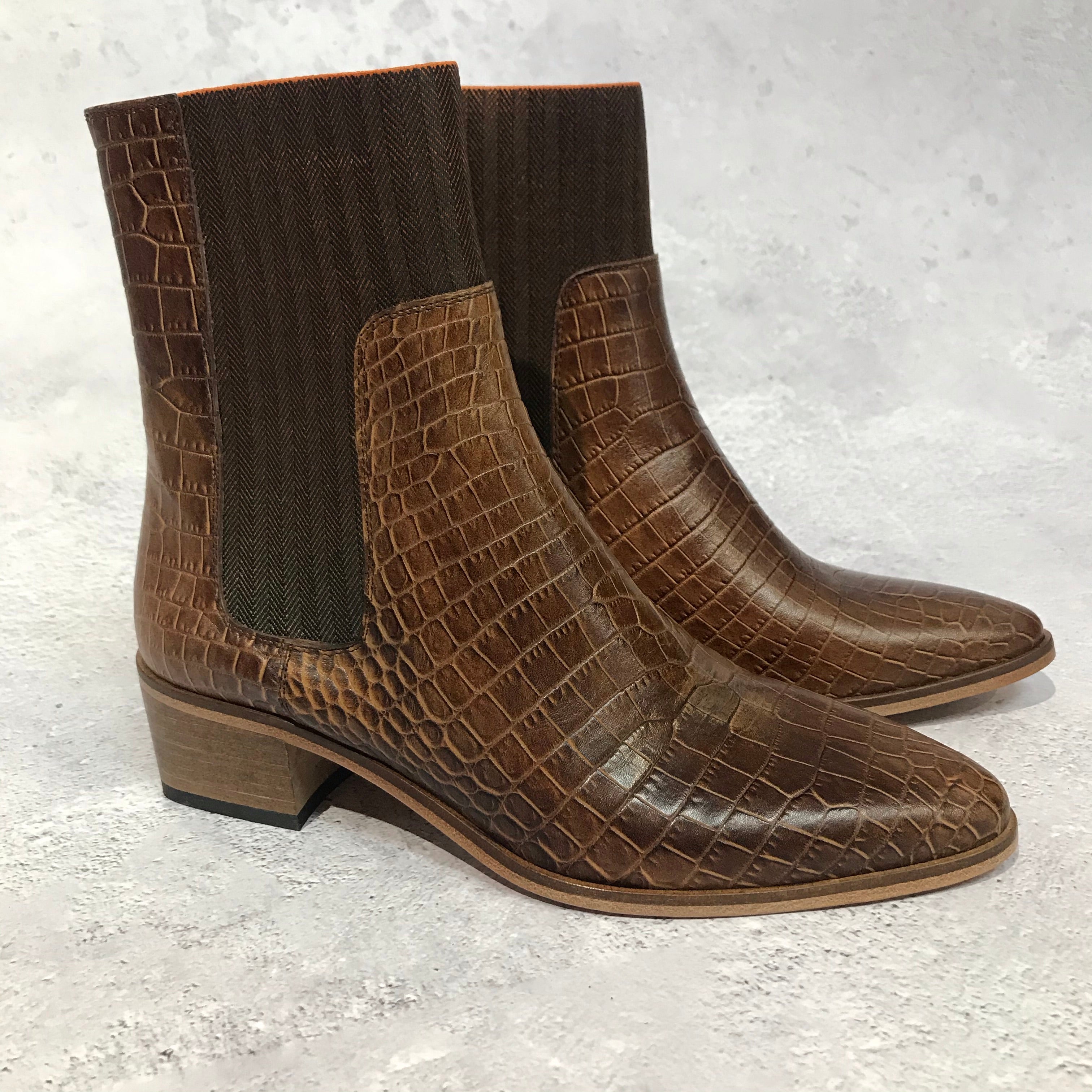 CLEARANCE Winter Ankle Boots - Tan Penelope Croc