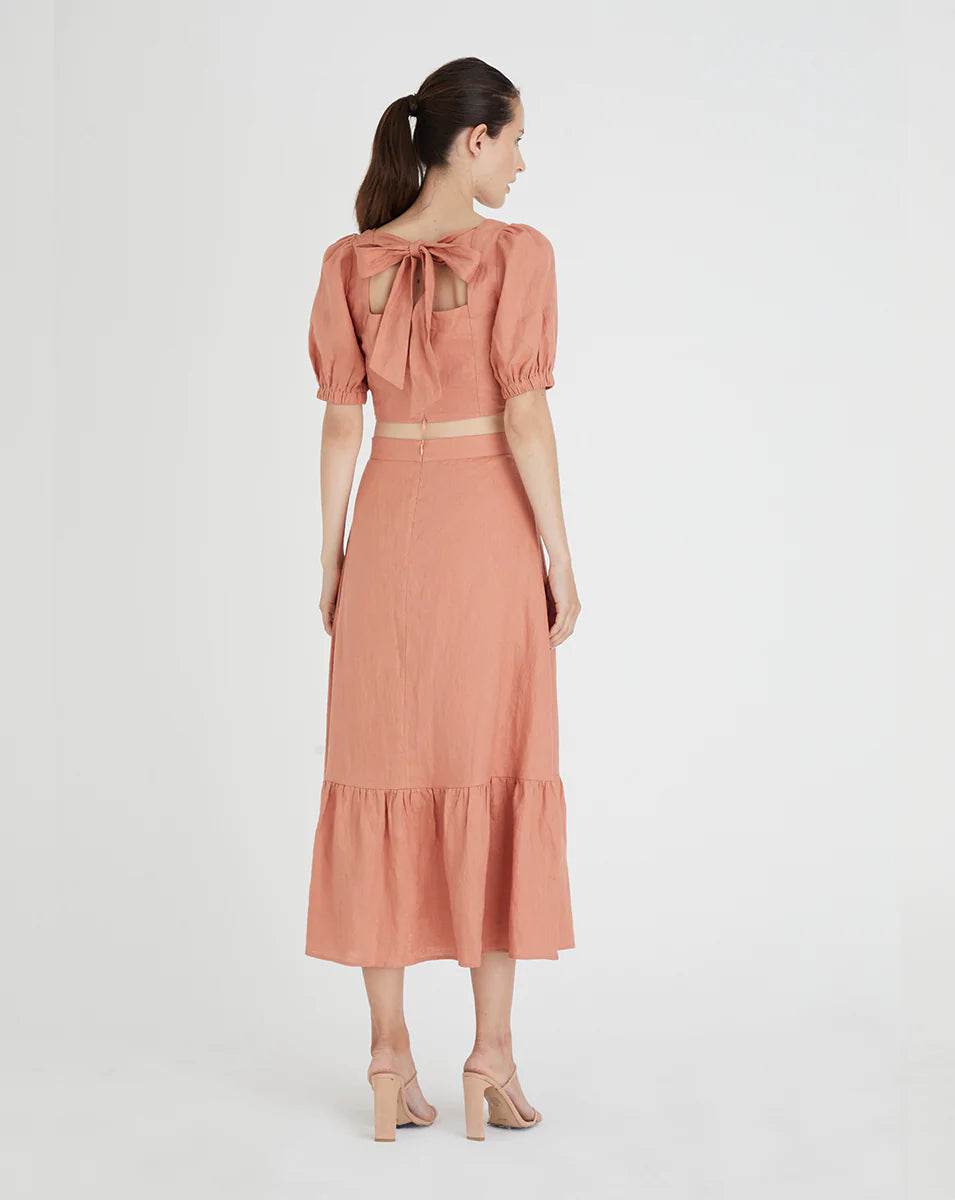 We Are Kindred CLEARANCE Lucia Midi Skirt with Ruffle Hem - Terracotta