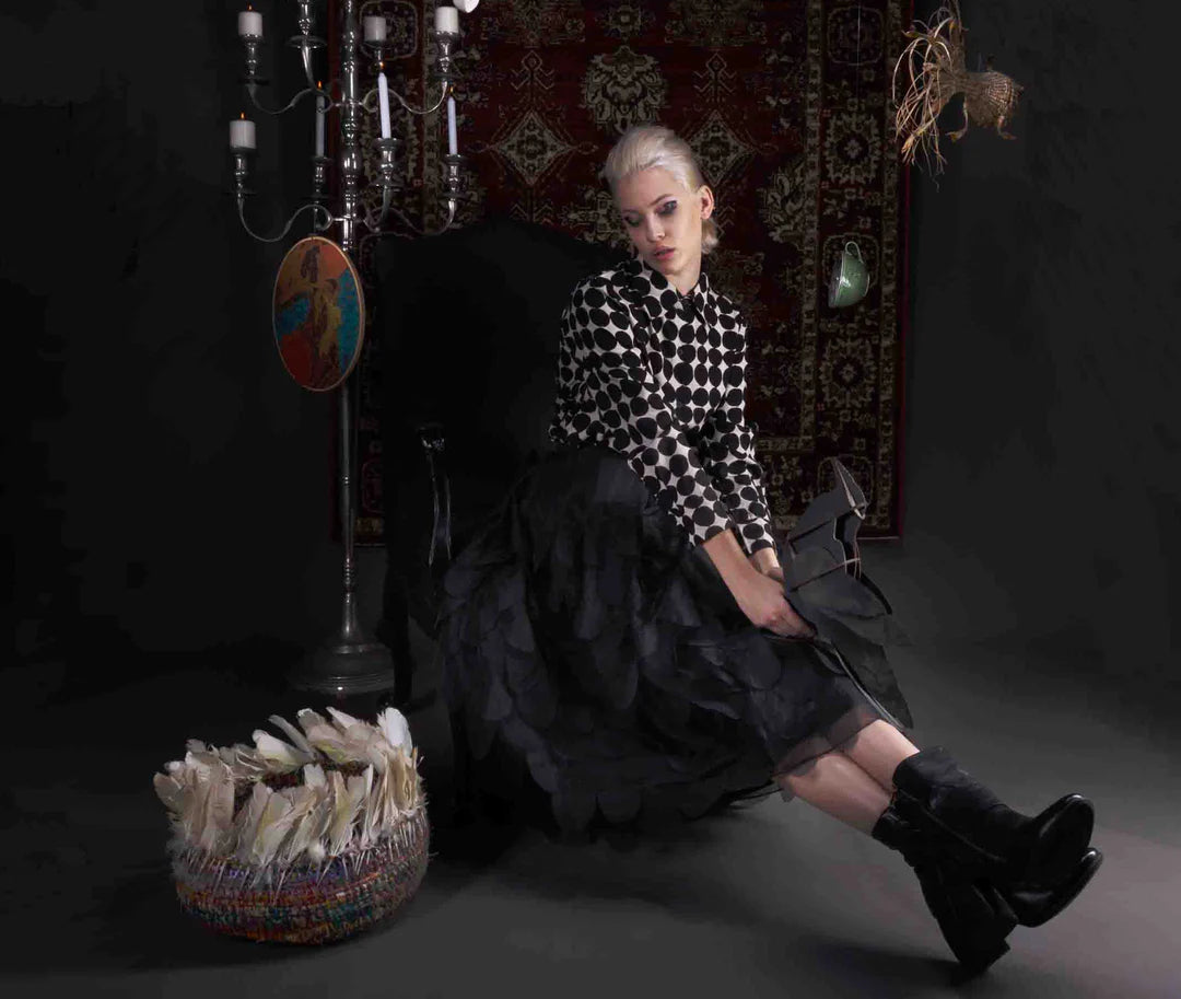 CLEARANCE Organza Feathered Ellen Skirt - Black