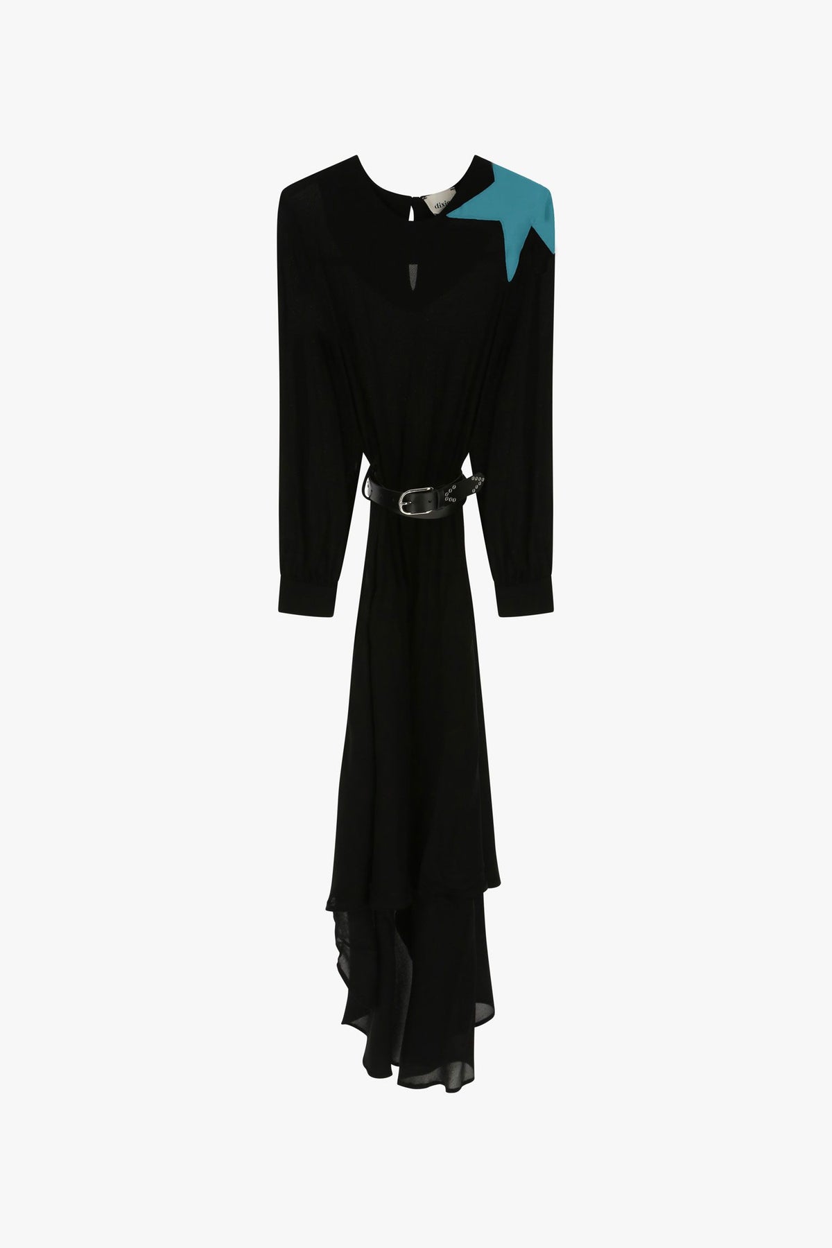 Dixie CLEARANCE Belted Midi Dress with Asymmetrical Hem - Nero / Cyan