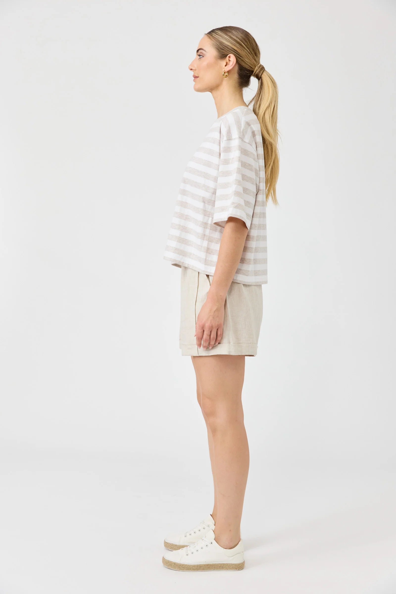Studio Stripe T Shirt  - Stone