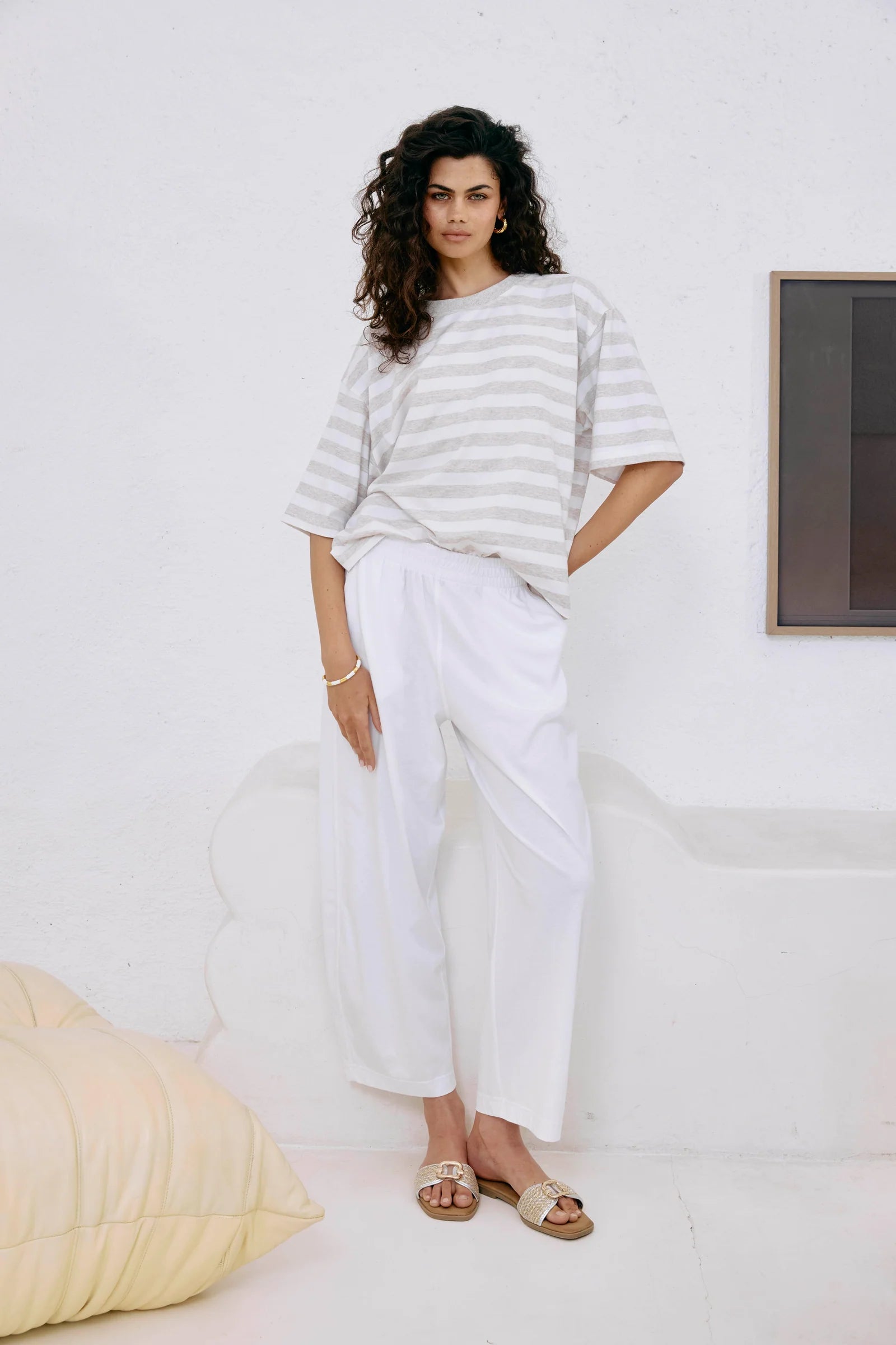 Studio Stripe T Shirt  - Stone