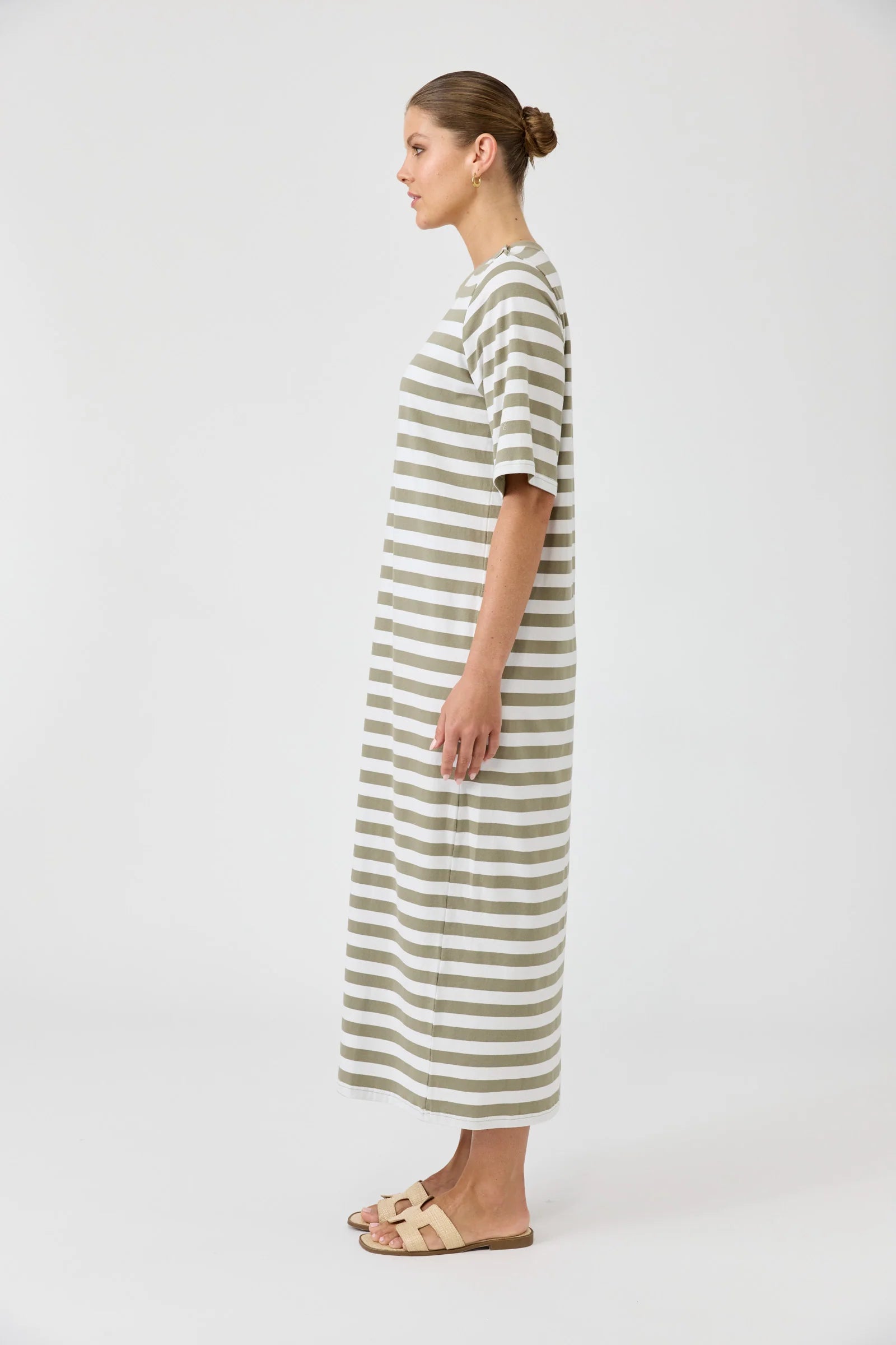 Studio Stripe T Shirt Dress - Olive