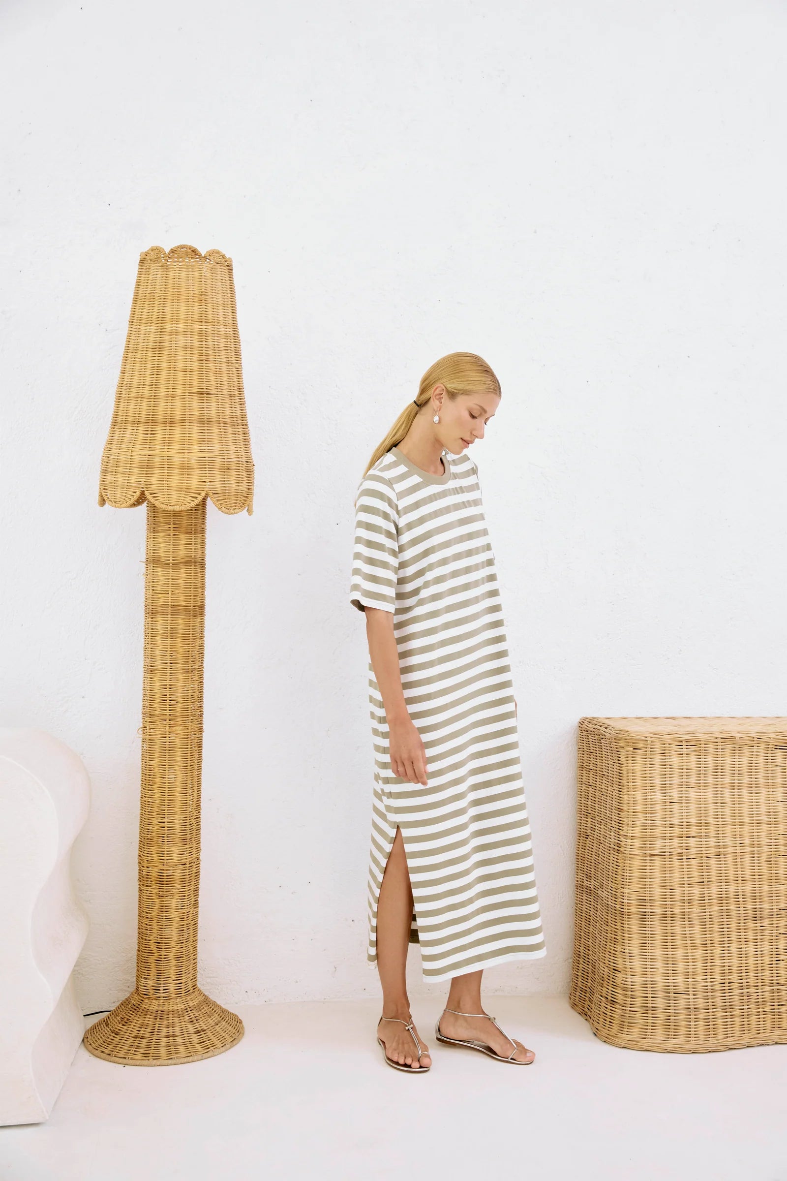 Studio Stripe T Shirt Dress - Olive