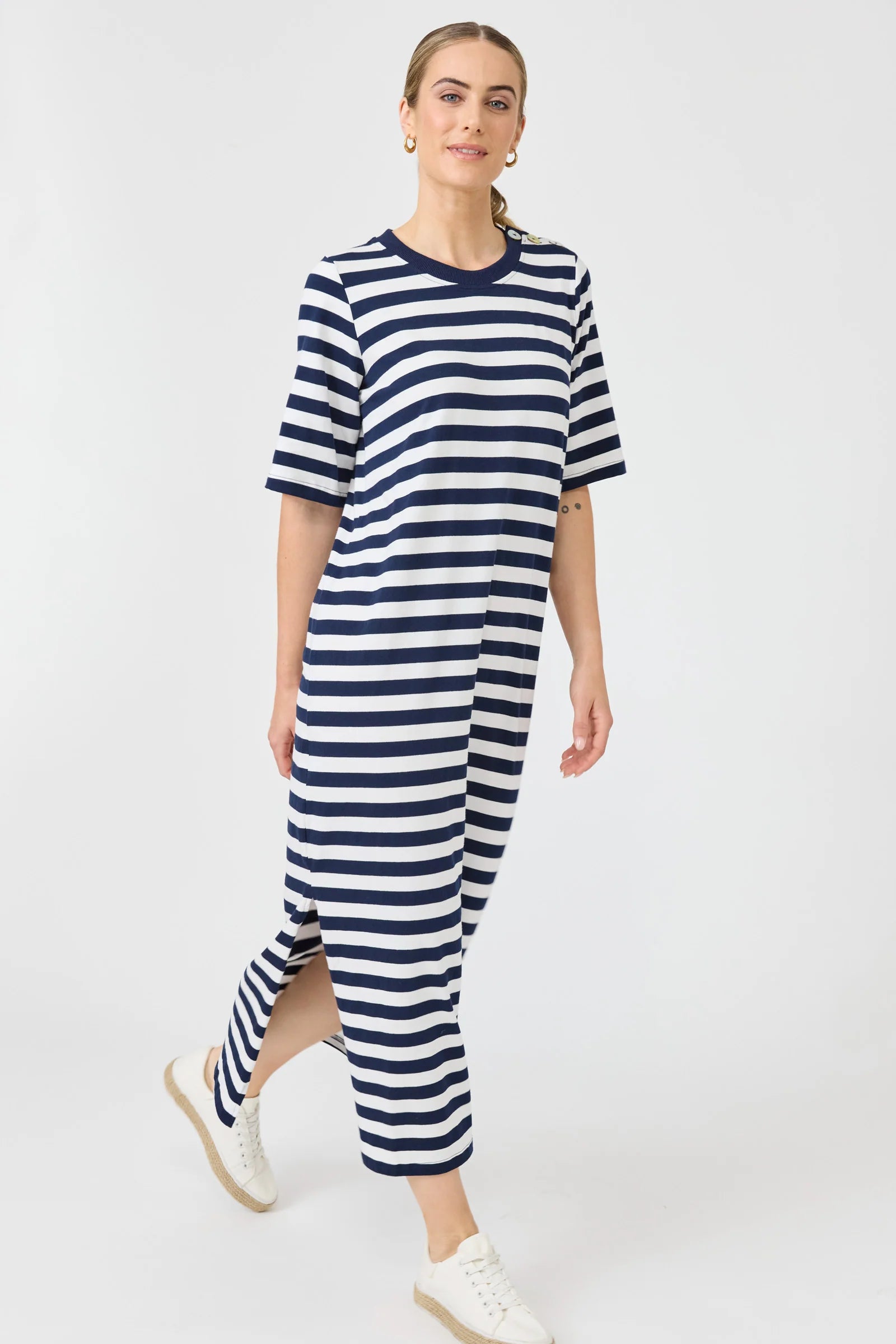 Studio Stripe T Shirt Dress - Indigo