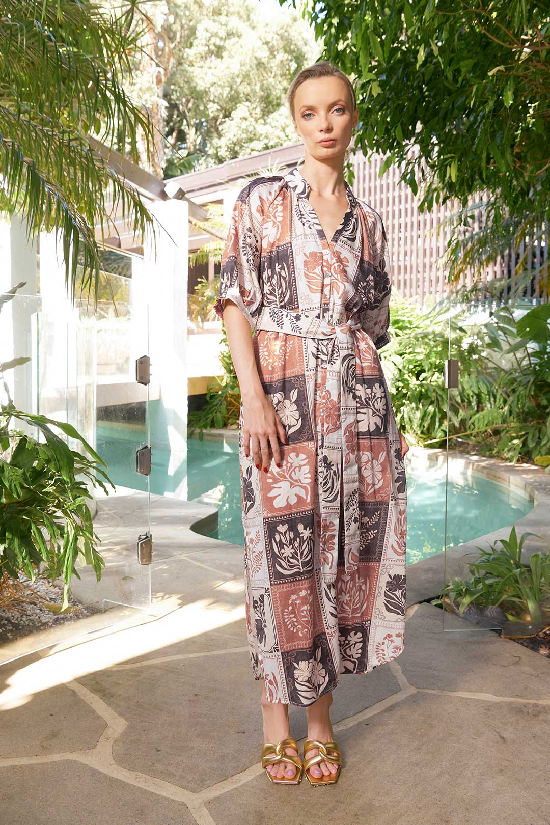 The Dreamer Label CLEARANCE Taylor Botanical Ankle Dress - Cocoa