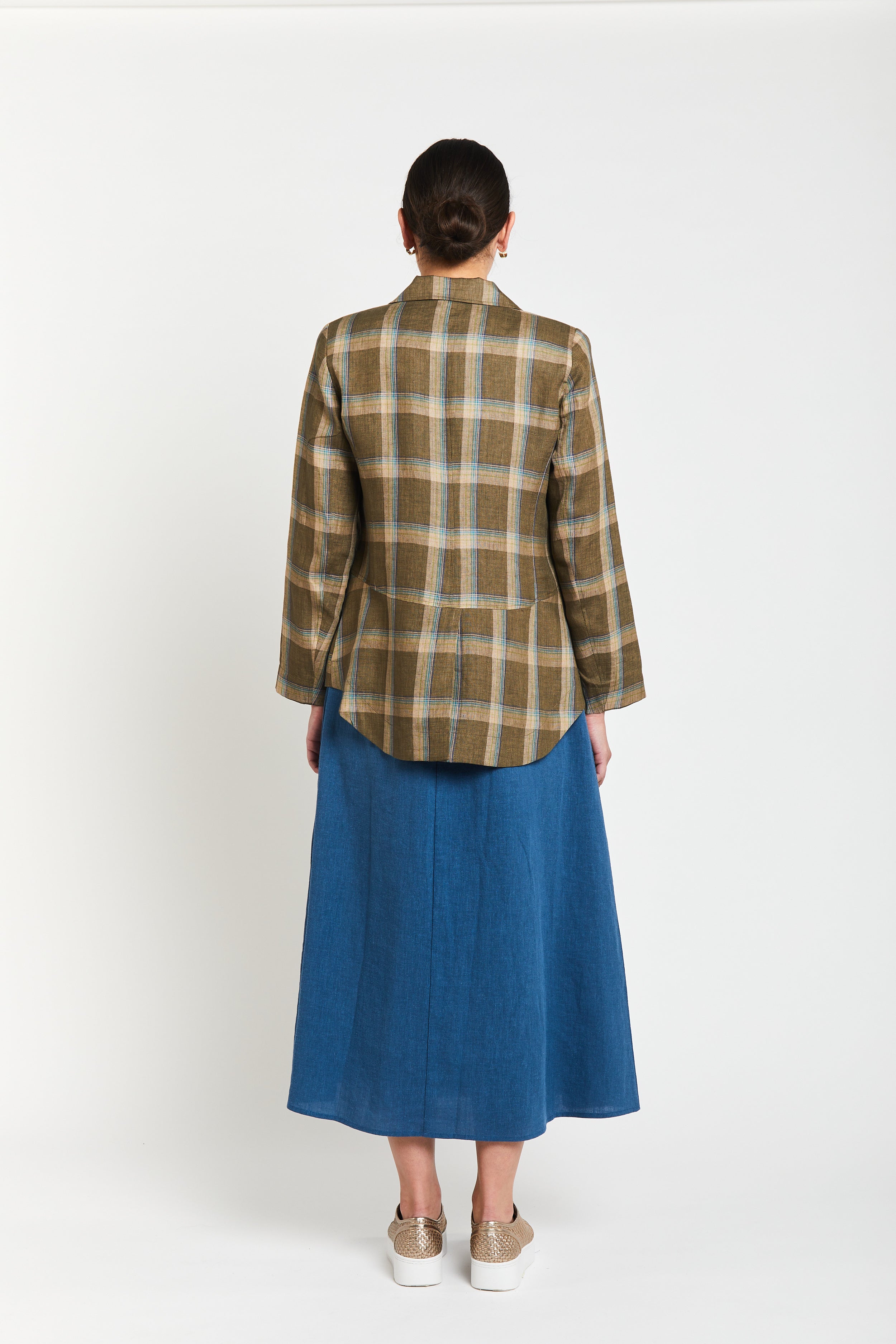 Dublin Linen Blazer - Olive Check