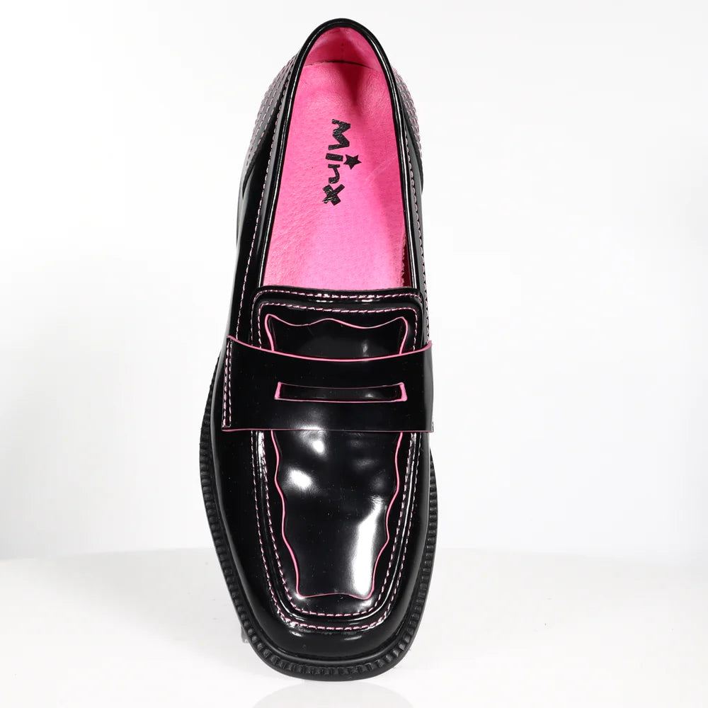 Minx CLEARANCE Aspen Loafers - Black Oil / Hot Pink Feature Stitching