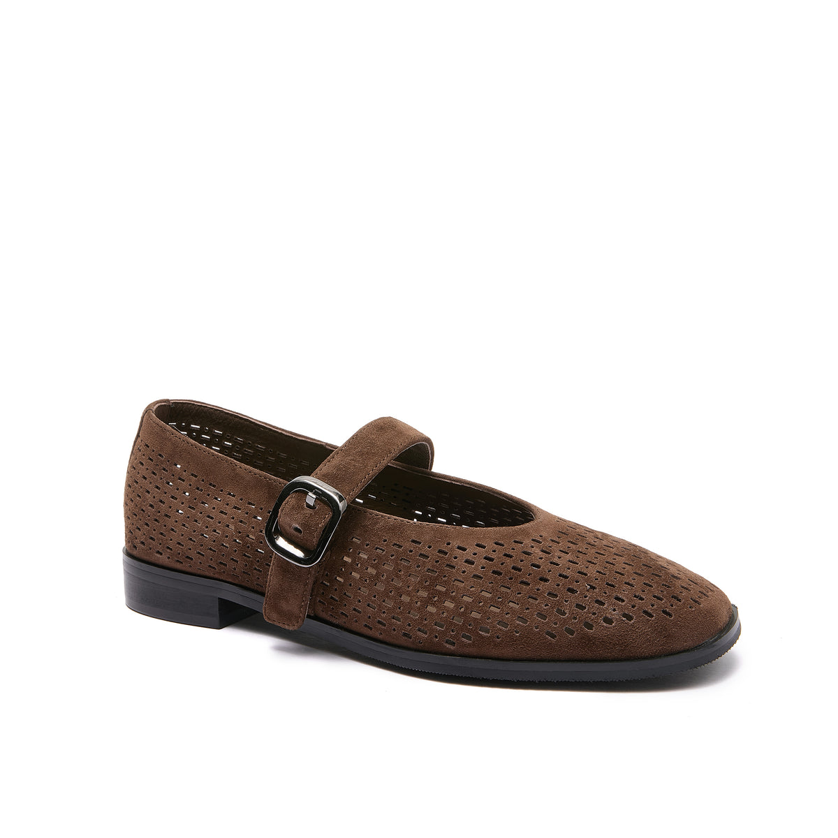 Minx Bay Jane Mary Jane - Chocolate Suede Perforated Leather PRE ORDER