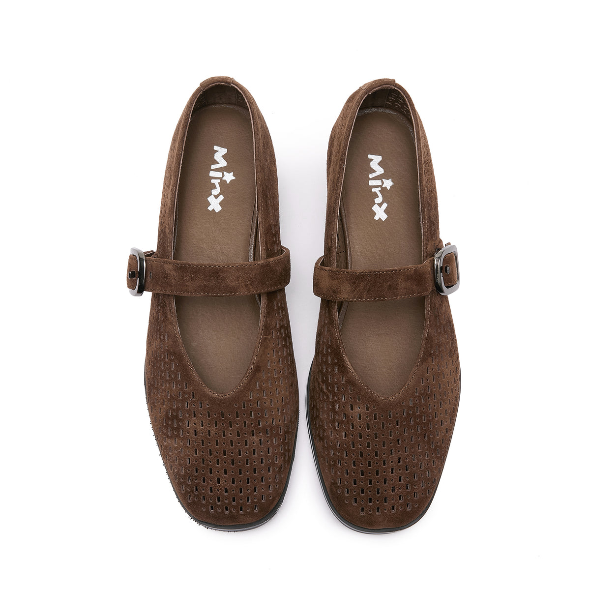 Minx Bay Jane Mary Jane - Chocolate Suede Perforated Leather PRE ORDER
