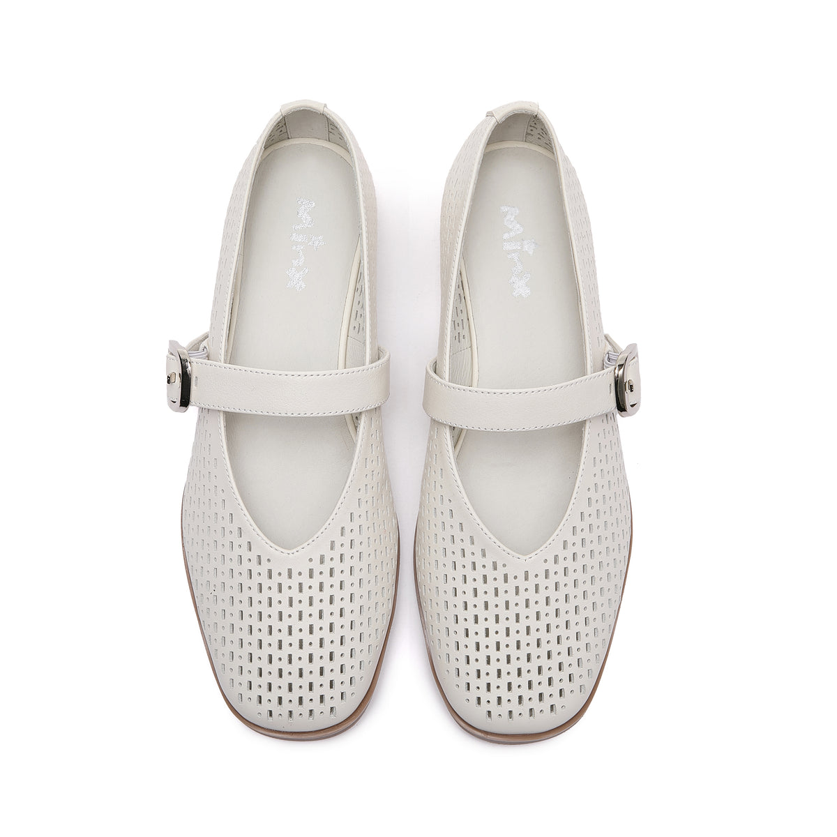 Minx Bay Jane Mary Jane - Winter White Perforated Leather PRE ORDER