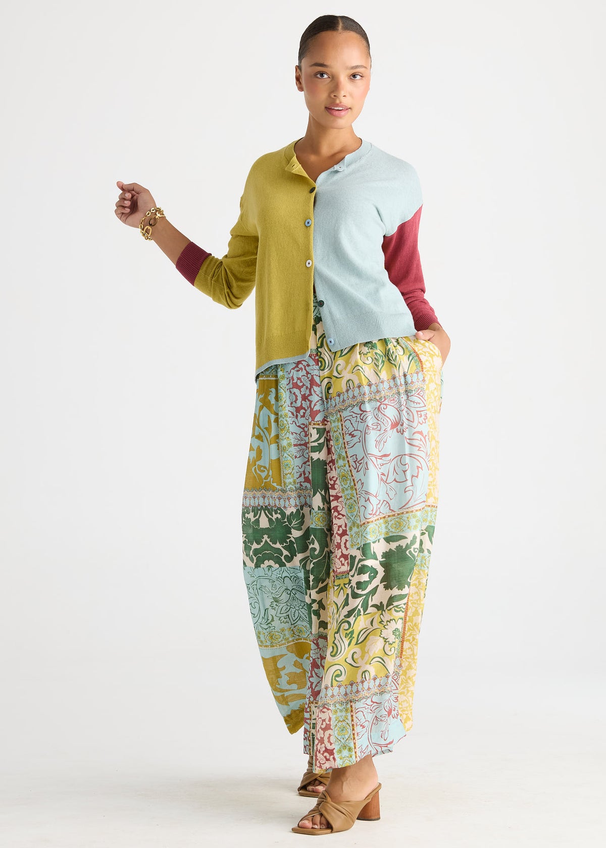 LD & Co Colour Block Cardi - Acacia